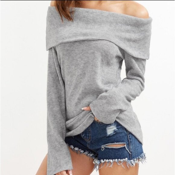 Cupcakes and Cashmere Brooklyn Off Shoulder Top‎ Long Sleeve Gray Size Large - Picture 2 of 11
